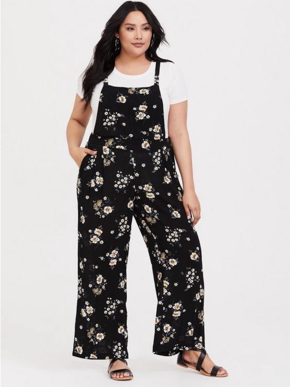 Torrid Black Floral Gauze Wide Leg Jumper